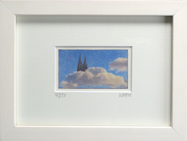 Der Kölner Dom in den Wolken - Zeichnung von Jojo Wolff