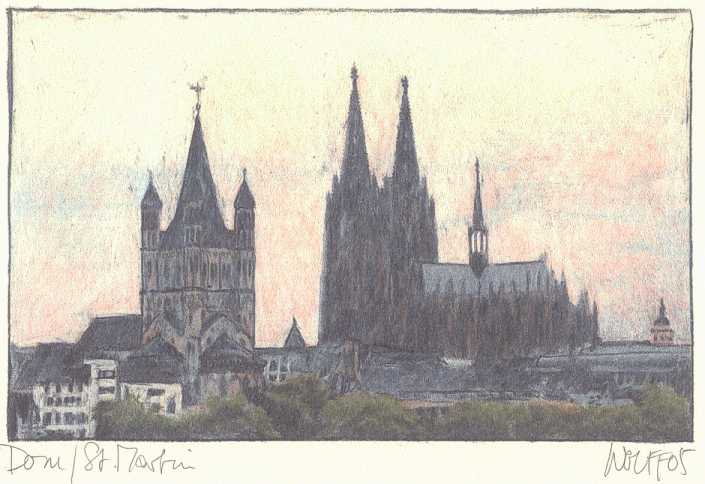 Der Klner Dom und Gro St. Martin, ein Kln Panorama der Klner Domkunst